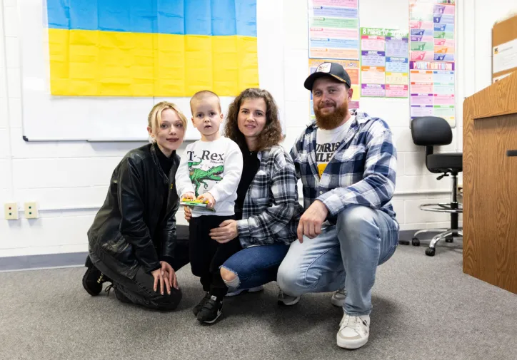 IRC ambassador Ivanna Sakhno visit our IRC in Los Angeles office and sits with a Ukrainian family