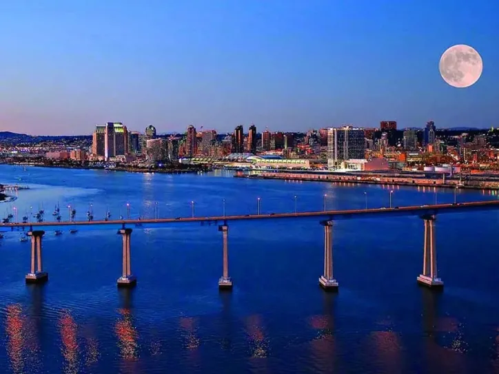 San Diego skyline with a bridge over the bay