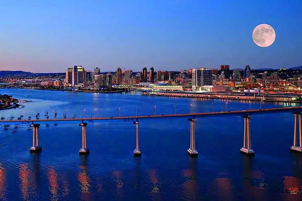 San Diego skyline with a bridge over the bay